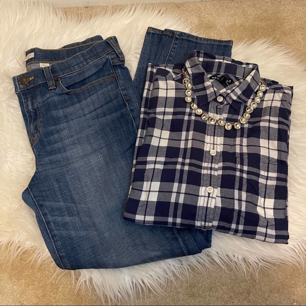 J. Crew Factory Mid Rise Skinny Straight Dark Blue Wash Jeans Size 31